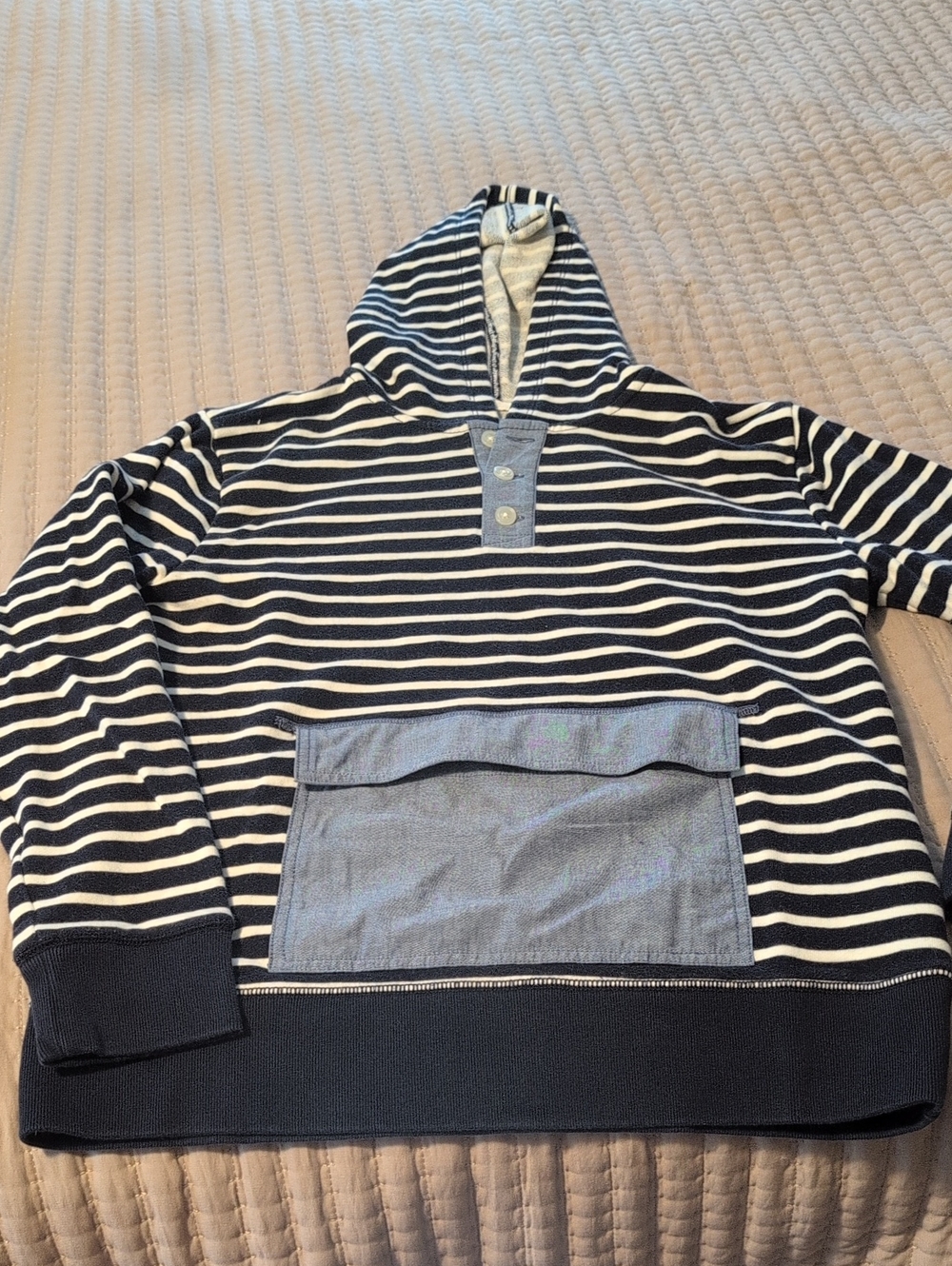 Striped Navy & White Hooded Pullover Shirt